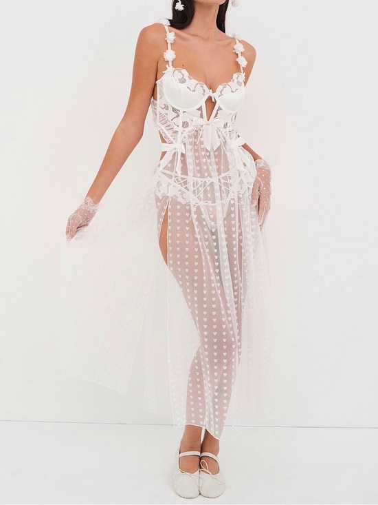 For Love And Lemons Dresses & Skirts - For Love And Lemons Amore White Sheer Lace Heart-Print Bridal Slip Dress XS
